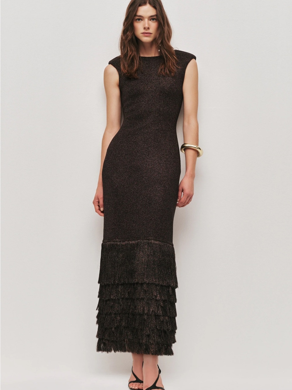 Aje Chocolate Metallic Fringe Midi Dress - Breeze Midi Dress